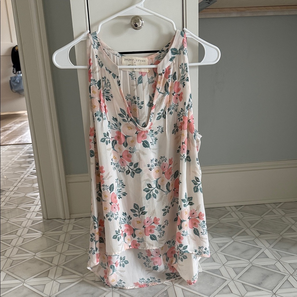 Paper Crown Floral Tank Top - Pink and Green